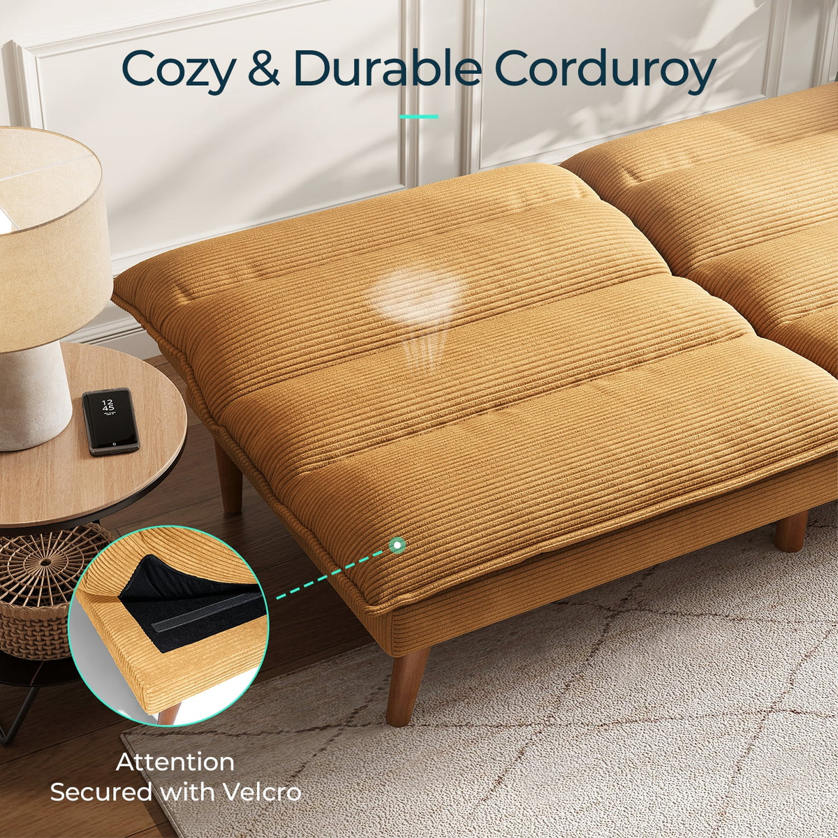 Linsy Home 71" W Corduroy Convertible Futon Sofa Bed, Army Green