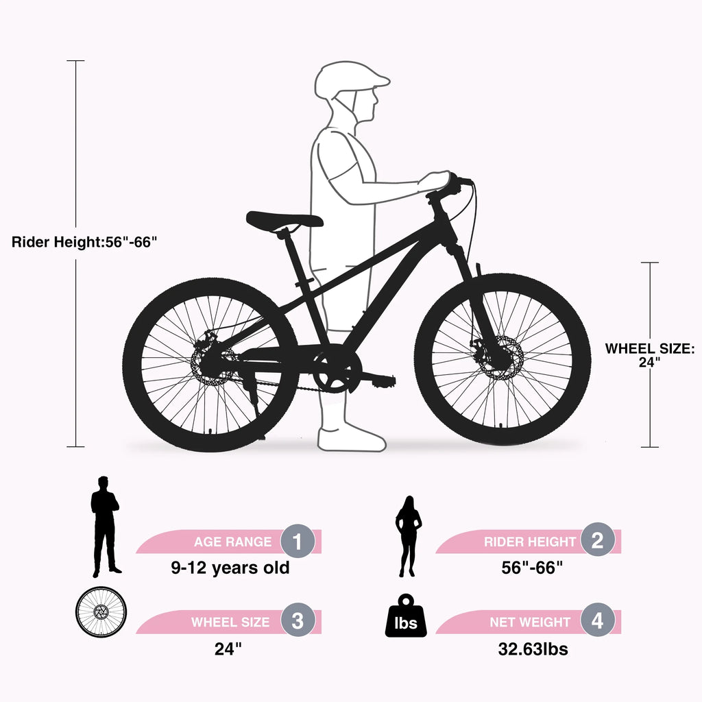 Mountain Bike,24 inch MTB for Boys and Girls Age 9-12 Years,Multiple Colors