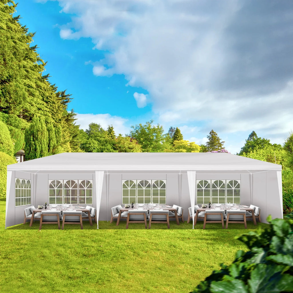 10'x30' Outdoor Party Tent with 8 Removable Sidewalls, Waterproof Canopy Patio Wedding Gazebo, White