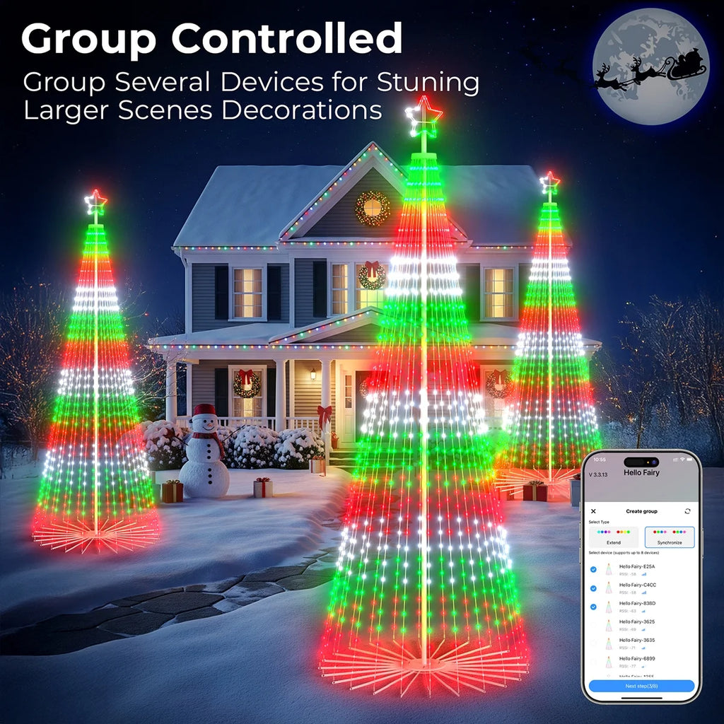8FT 191 LED Christmas Cone Tree Smart Light with 58 Modes DIY Timer Remote Dimmable Artificial Christmas Tree for Porch Yard Patio Indoor Outdoor Xmas Holiday Decor