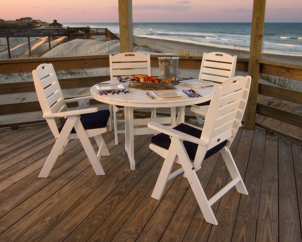 POLYWOOD Nautical 5 Piece Transitional Outdoor Folding Dining Table Set, Gray