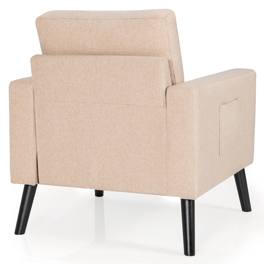 Costway Set of 2 Accent Armchairs Upholstered Single Sofa Chairs w/ 2-Side Pockets Beige