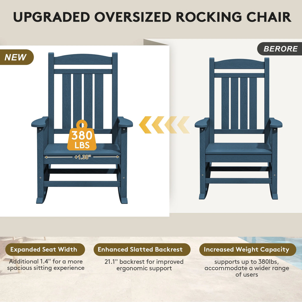 KINGYES Outdoor Rocking Chair Set of 2, HDPE Patio Rocking Chair, Heavy Duty Front Porch Rocker, Navy
