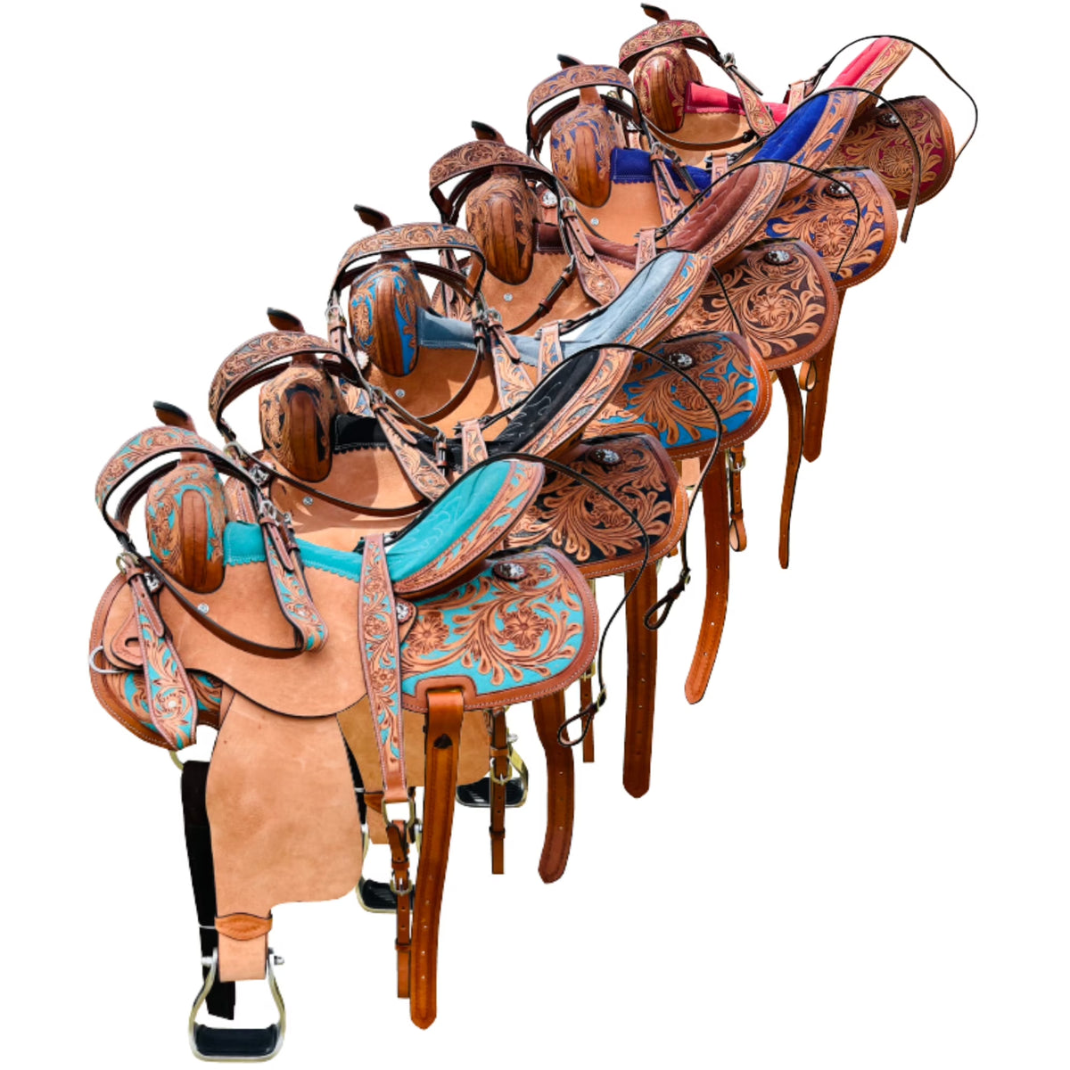 Resistance Adult Western Horse Barrel Saddle For Horse Riding | Floral Tooled With Silver Conchos | Genuine Leather 14" 15" 16" With Free Tack Set