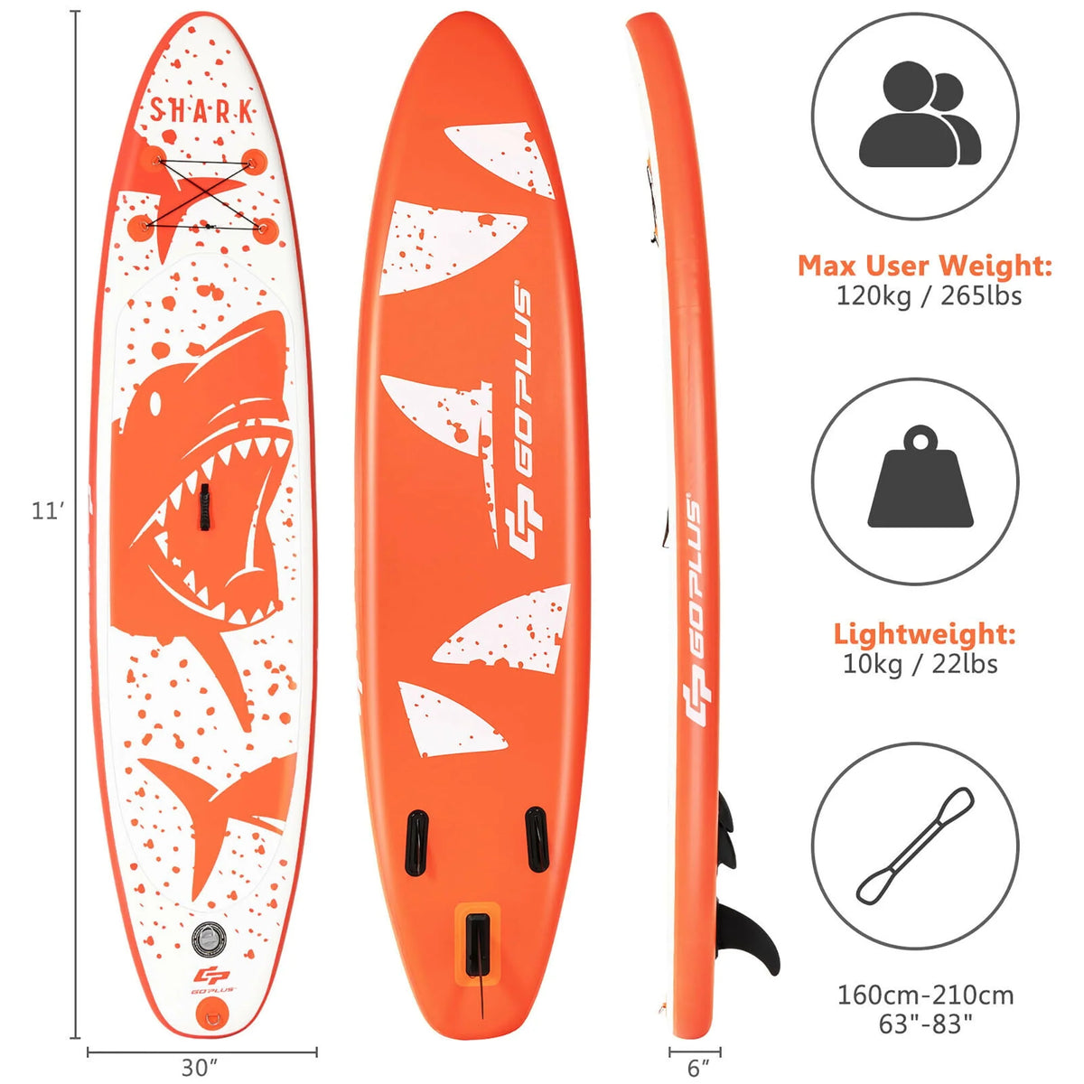 Goplus 11' Inflatable Stand Up Paddle Board with Backpack Aluminum Paddle Pump