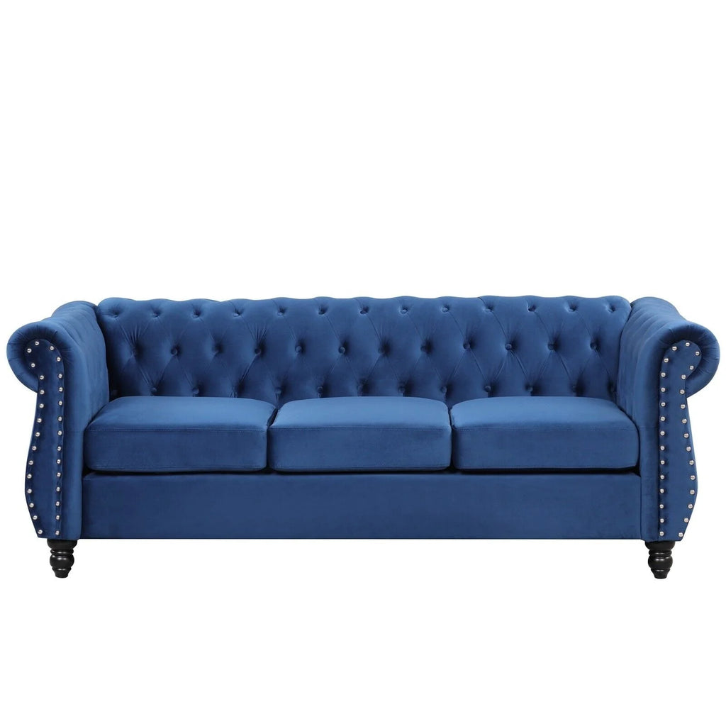 Classic 3 Seater Button Tufted Sofa, Upholstered Couch with Nailhead Rolled Arms Removable Cushions for Living Room Office Bedroom
