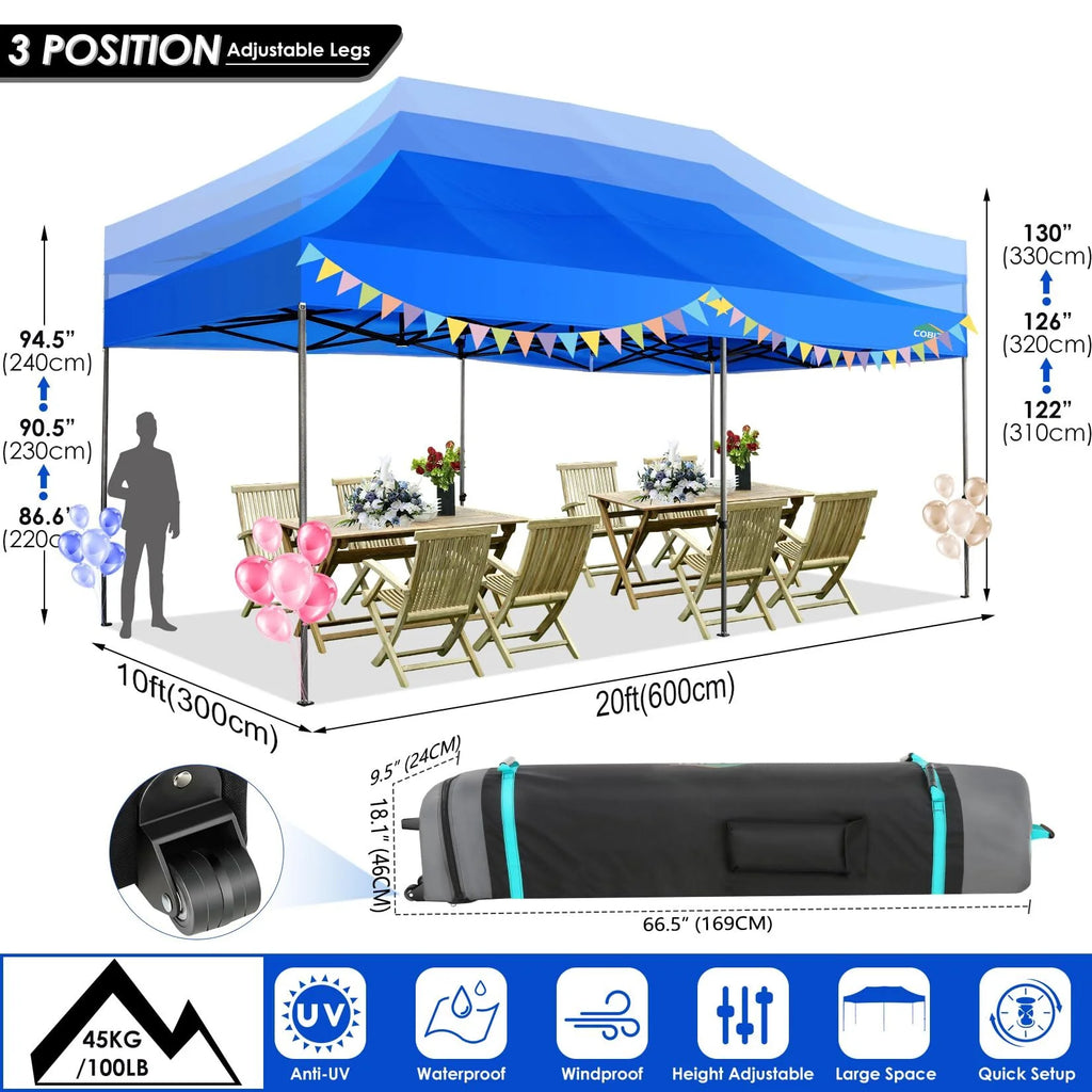 COBIZI 10x15ft Pop up Canopy, Heavy Duty Party Canopy Waterproof Commercial for Outdoor,Black
