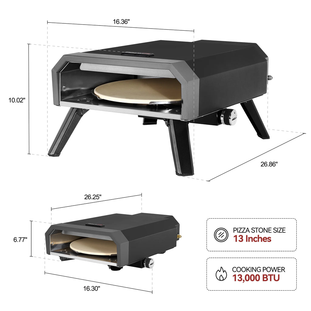 Royal Gourmet GP1301 Portable Gas Pizza Oven with 13-inch Pizza Stone,with Collapsible Legs for Backyard, Outdoor, Handmade Pizza, Black