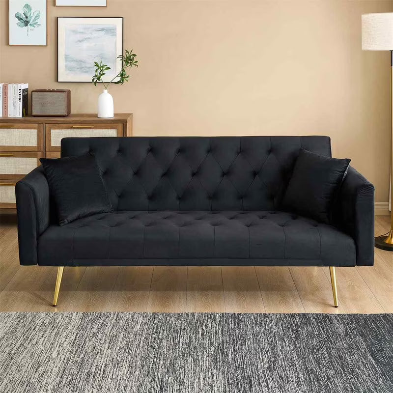FFH Modern Corduroy Futon Sofa Bed with Adjustable Backrest,Convertible Loveseat Sleeper,Soft Couch with Drop-Down Table and Cup Holder for Living room,Pink