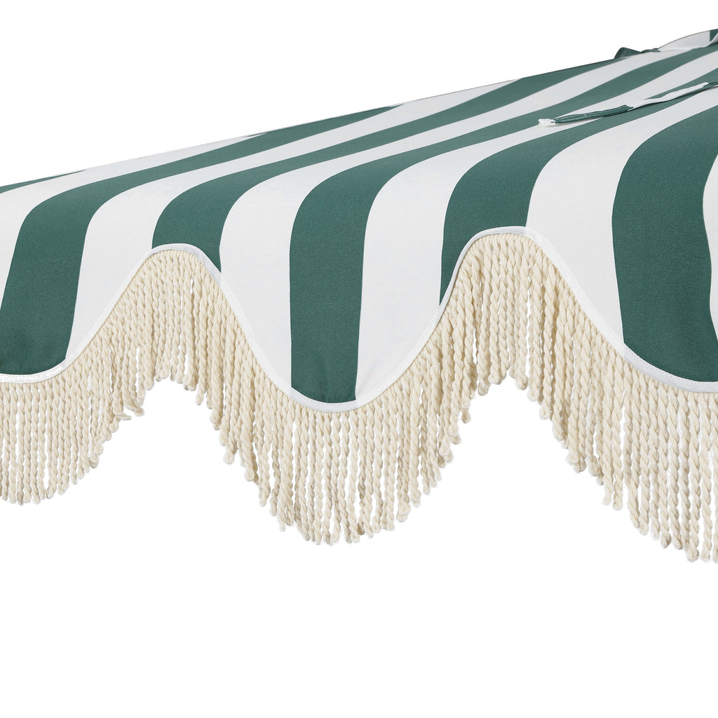 JONATHAN Y Beverly 9 ft. Half Market Patio Umbrella, Designer Classic Scalloped Fringe with Crank, Tilt Button and UV Protection, Blue/White/Cream, Dark Brown Pole