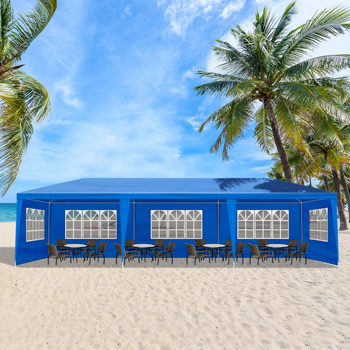 10'x30' Outdoor Party Tent with 8 Removable Sidewalls - Waterproof Canopy Patio Wedding Gazebo for Backyard Events, Blue
