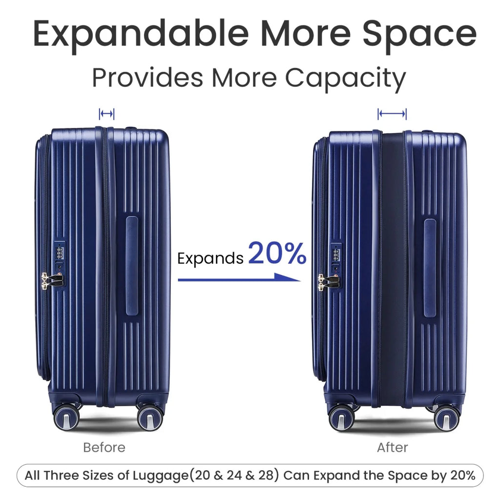 3 Piece luggage sets, Expandable Luggage 20/24/28 Inches with TSA Lock, PC Hardshell Luggage with Front Compartment, Airline Approved, Pink
