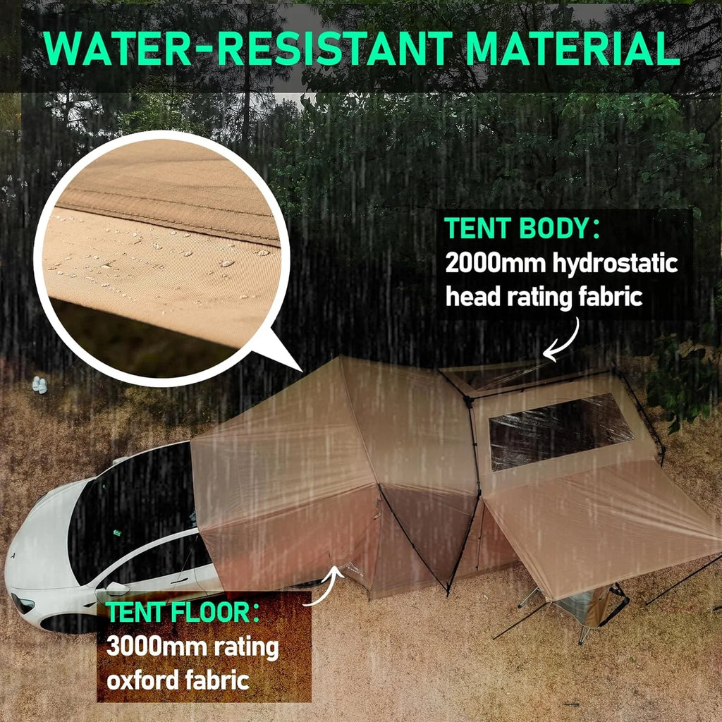 ACtent for Tesla Model 3&Y, Pop-Up SUV Tent w. Awning for Car Camping, Connects to Tesla Tailgate for Air-Conditioning, Sleeps 6 Adults, 10'x8.2' - Desert Sand