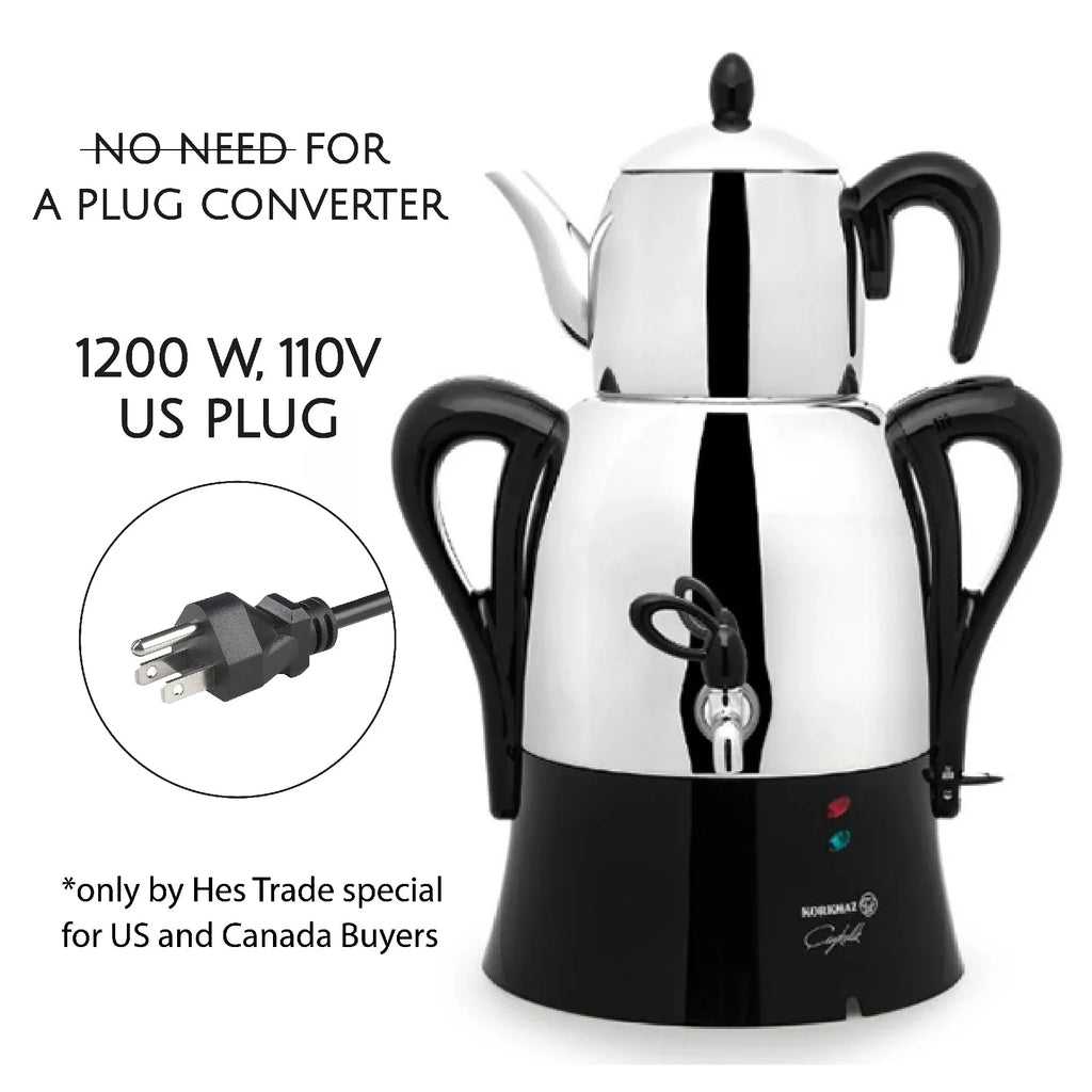 Korkmaz Hanedan Premium Silver 18/10 Cr-Ni Stainless Steel Dishwasher Safe Electric Tea Maker
