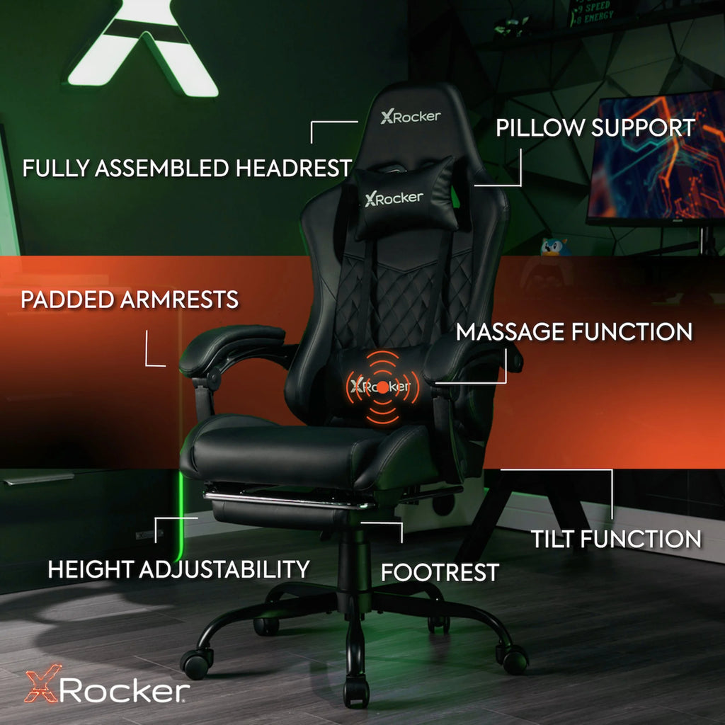 X Rocker Apex PC Gaming Chair with Massage Function and Footrest, Red