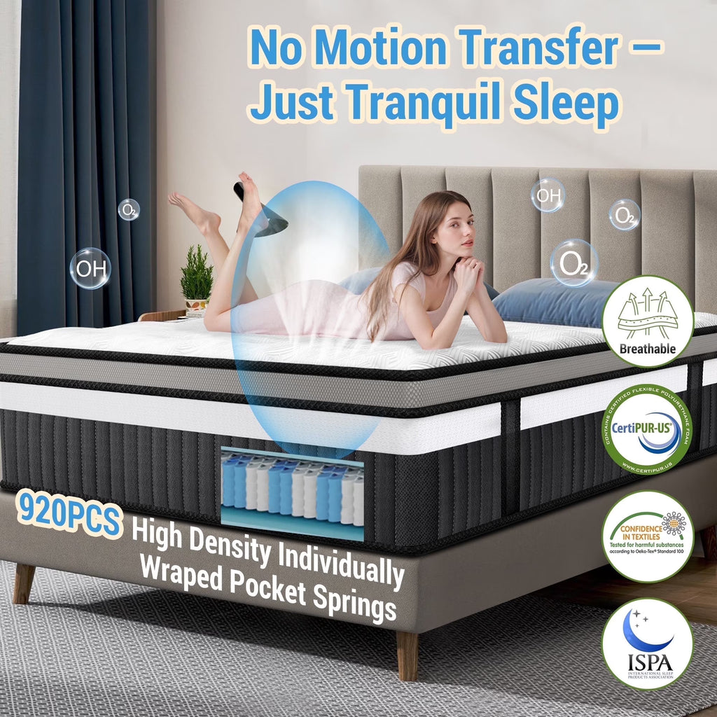 King Size Mattress, 14 Inch Gel Memory Foam King Mattress for Cooling Night & Pressure Relief, Medium Plush Feel with Motion Isolating