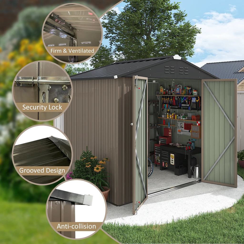 LACOO 4' x 6' Outdoor Storage Metal Shed for Tool Storage, Outdoor House for Backyard & Garden,Brown