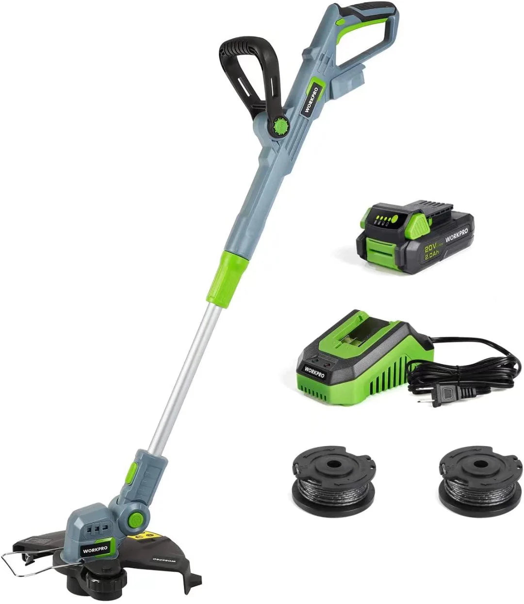 WORKPRO 20V Cordless String Trimmer/Edger, 12-inch, Power Tool with 2Ah Lithium-Ion Battery, 1 Hour Quick Charger, 16.4ft Trimmer Line Included