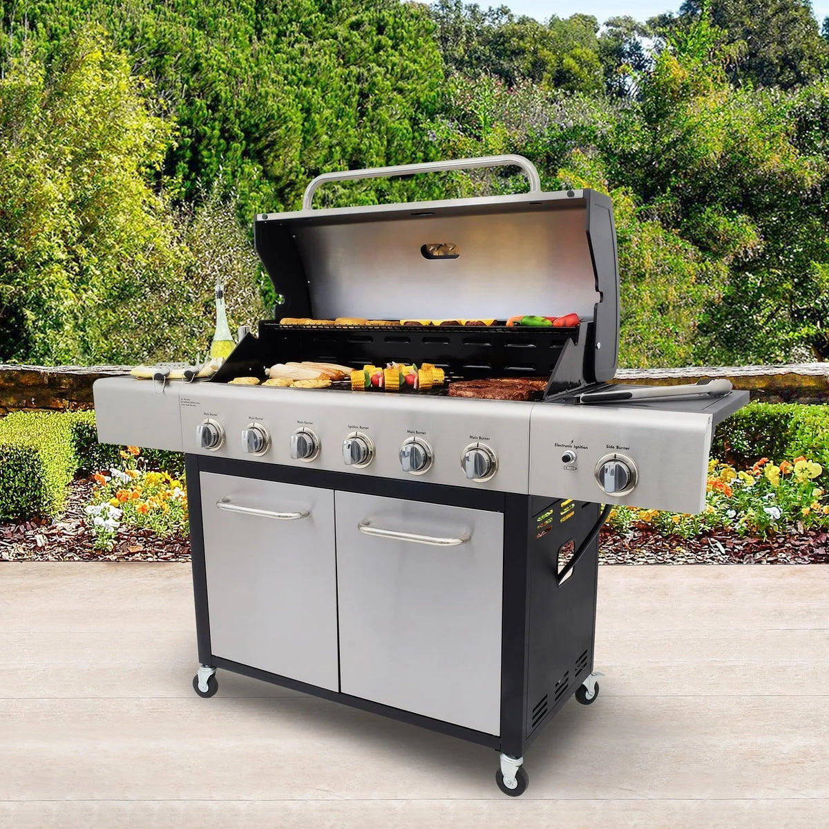 Kenmore 6-Burner Propane Gas Grill with Side Burner, PG-40611S0L, Stainless Steel with Black Trim