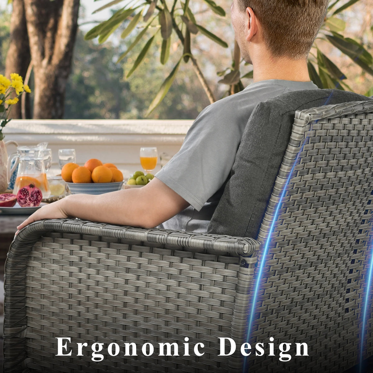 Vcatnet 4 Pieces Outdoor Patio Furniture All-weather Wicker Conversation Set with Coffee Table for Garden,Poolside,Gray