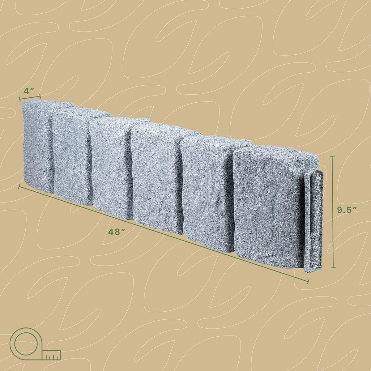Beuta Landscape Edging | Garden Edging Border | Faux Stone Block XL for Lawn Edging, Flower Beds & Yard Edging 1 Pack | Each Section Has 6 Blocks 48" L x 4" W x 9.5" H | 3 Spikes | Sandstone