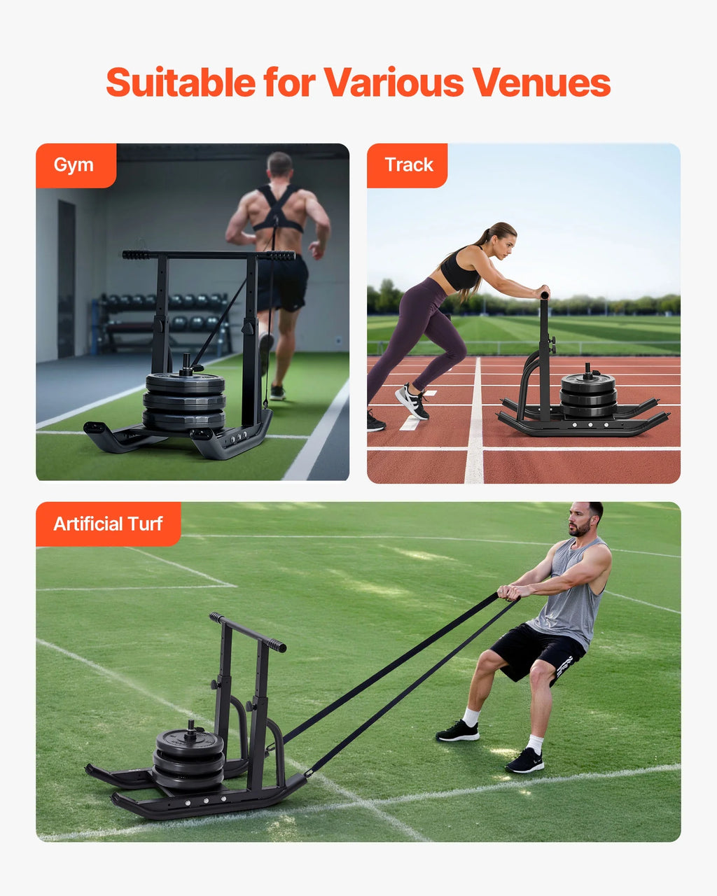 VEVOR Weight Sled, Steel Power Sled, Fitness Training Sleds for Athletic Exercise Speed Improvement, Workout Equipment with Adjustable Height Handle, Compatible with 1/2 in Weight Plates, Black