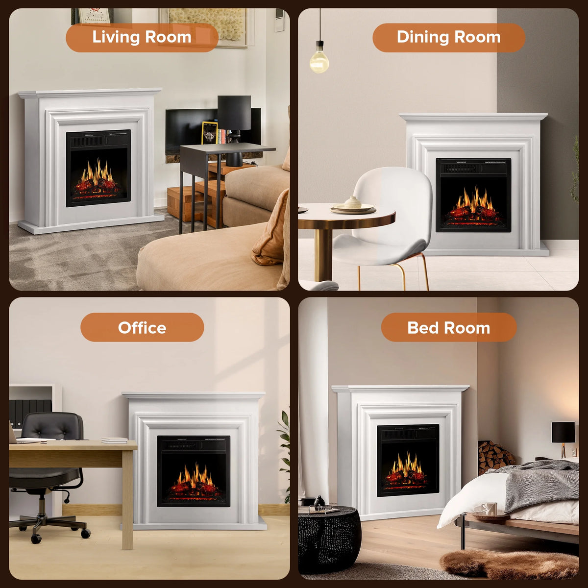 Electactic Electric Fireplace, Free Standing Fireplace, with Remote Control, Adjustable LED Flame, 750W/1500W -White