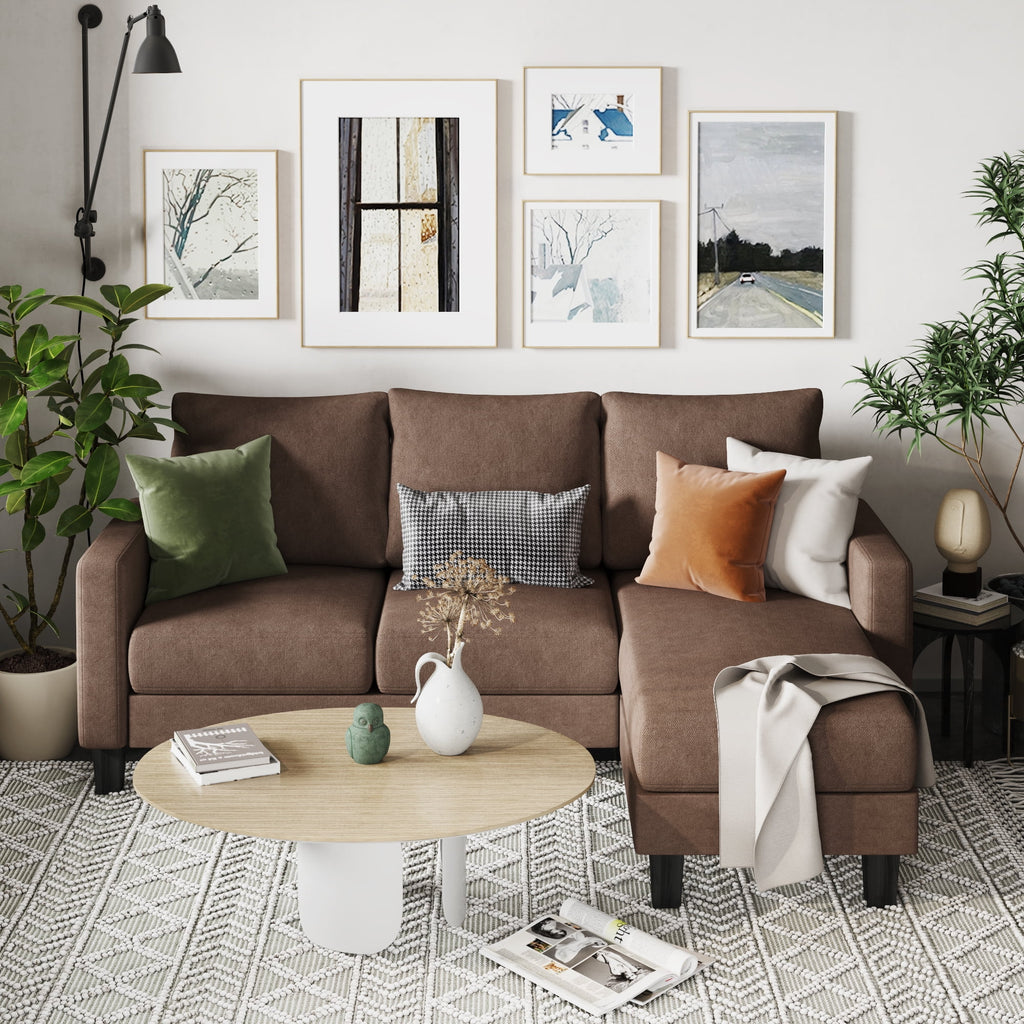 Homall Convertible Sectional Sofa Couch, Modern Linen Fabric L-Shaped Couch 3-Seat Sofa Sectional with Reversible Chaise for Small Living Room, Apartment and Small Space, Dark Gray