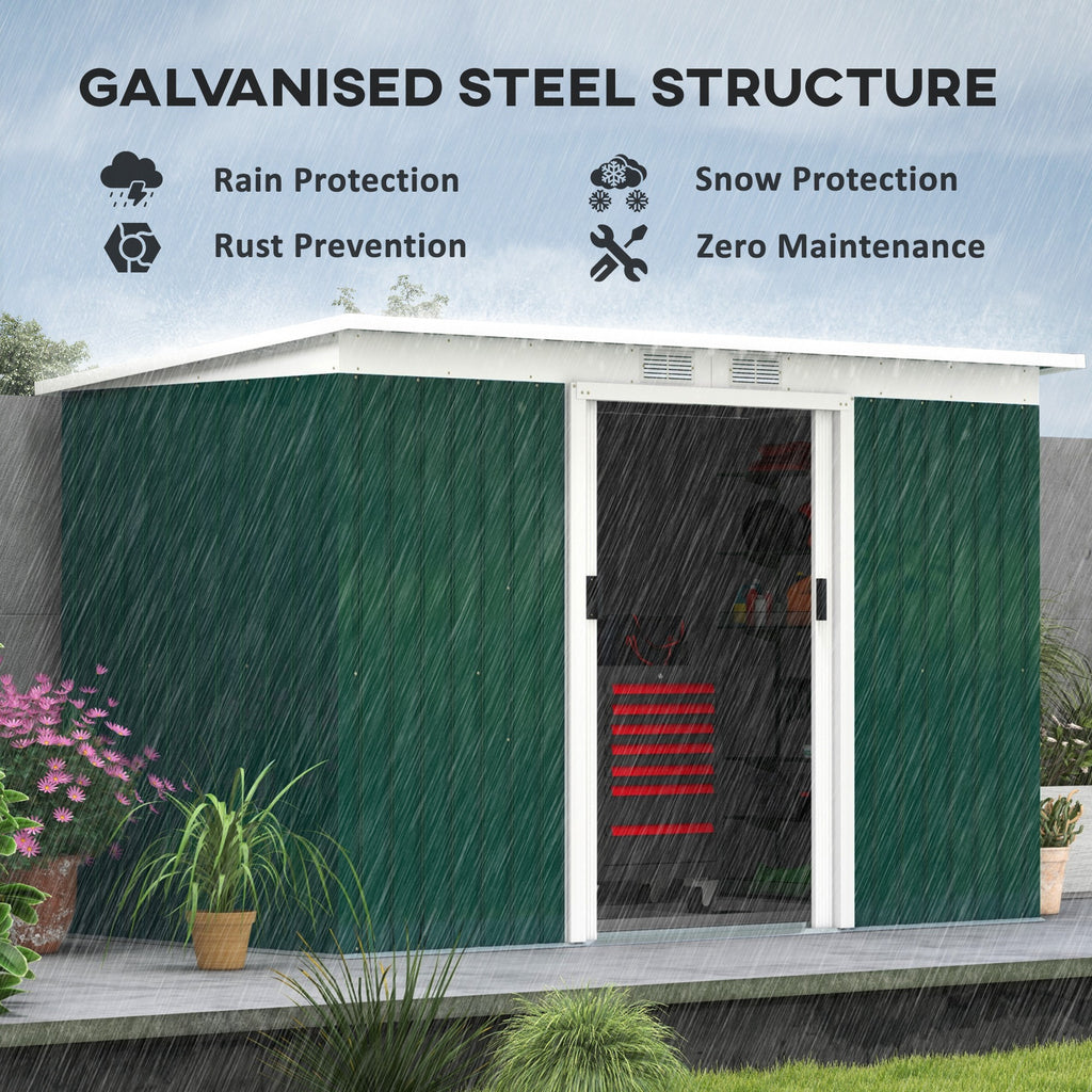 Outsunny 4.6' x 9' Metal Outdoor Storage Shed, Garden Utility Tool House with Double Lockable Doors for Backyard, Patio, Lawn, Garage, White