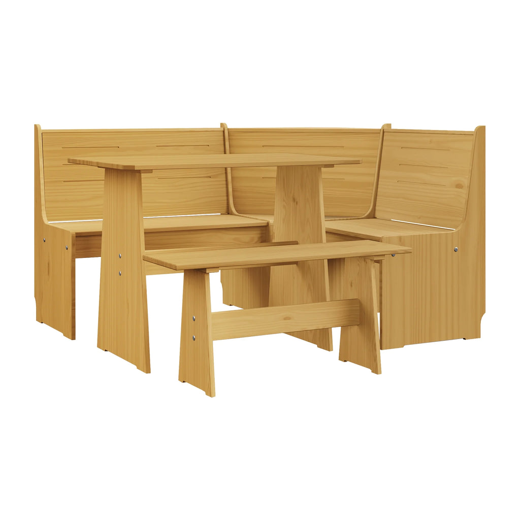 Breakfast Nook Kitchen Corner Dining Table Bench Chair Set, Space-Saving 3-4 Seat L-Shape Farmhouse Mid Century Modern Style for Family Home Black Wood
