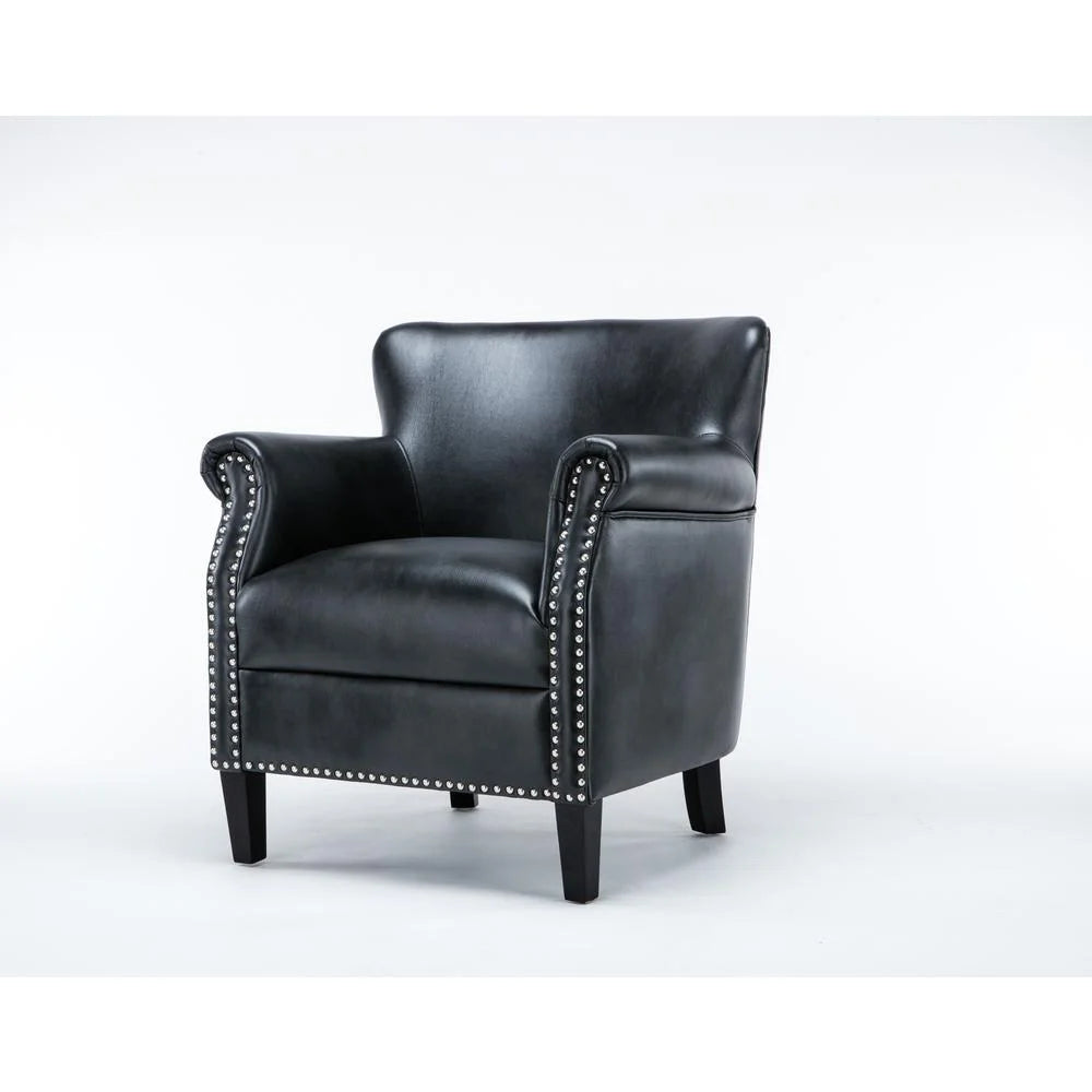 Comfort Pointe Holly Navy Blue Faux Leather Club Chair with Nail Head Trim