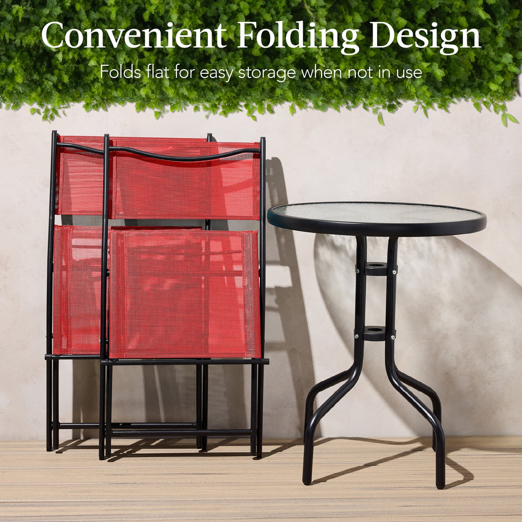 Best Choice Products 3-Piece Patio Bistro Dining Furniture Set w/ Glass Tabletop, Folding Chairs - Gray