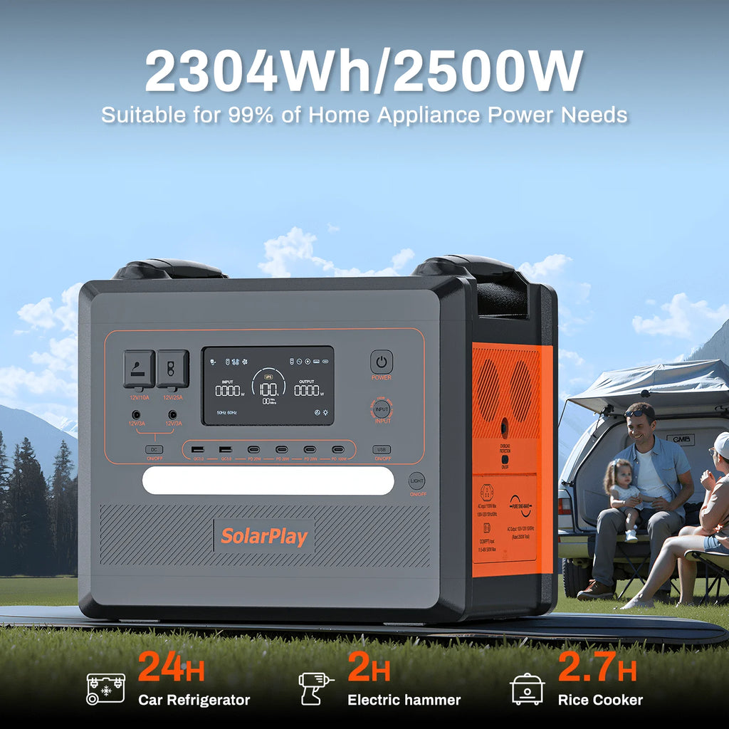 SolarPlay Portable Power Station, 2500W/2304Wh Large Capacity Solar Generator, with 400W Solar Panel, 4 AC Outlets (5000W Peak), Emergency Power Station for Home, Camping, Outdoor Battery Backup