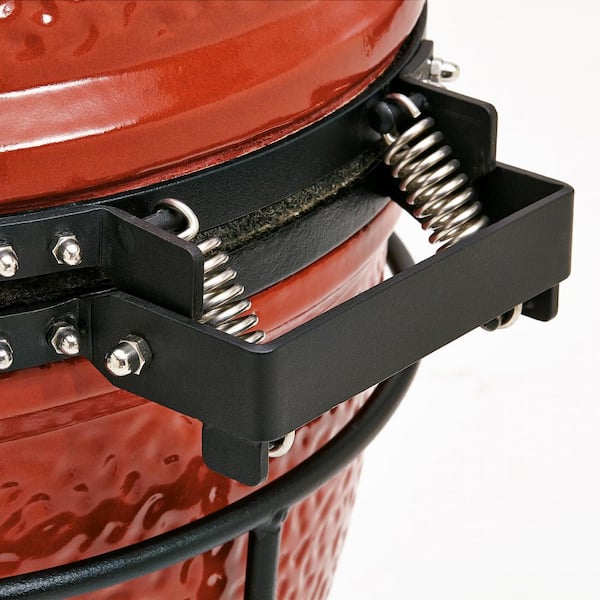 Joe Jr. 13.5 in. Portable Charcoal Grill in Red with Cast Iron Cart, Heat Deflectors and Ash Tool