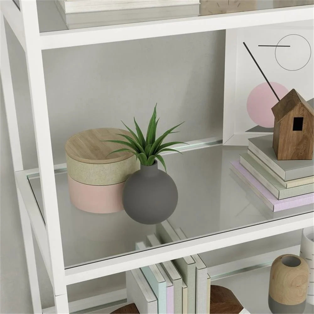 Pemberly Row 5-Shelf Modern Metal Bookcase in Gold Satin/Faux Deco Stone