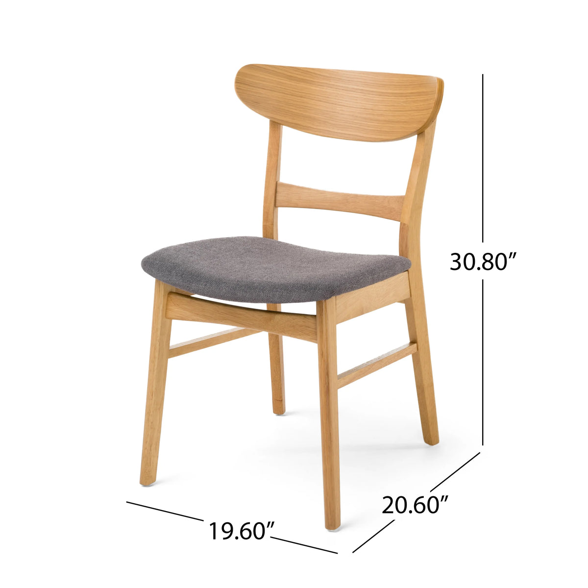 GDFSTUDIO Mid Century Modern Fabric Upholstered Rubberwood Dining Chairs, Set of 2, Dark Gray and Walnut