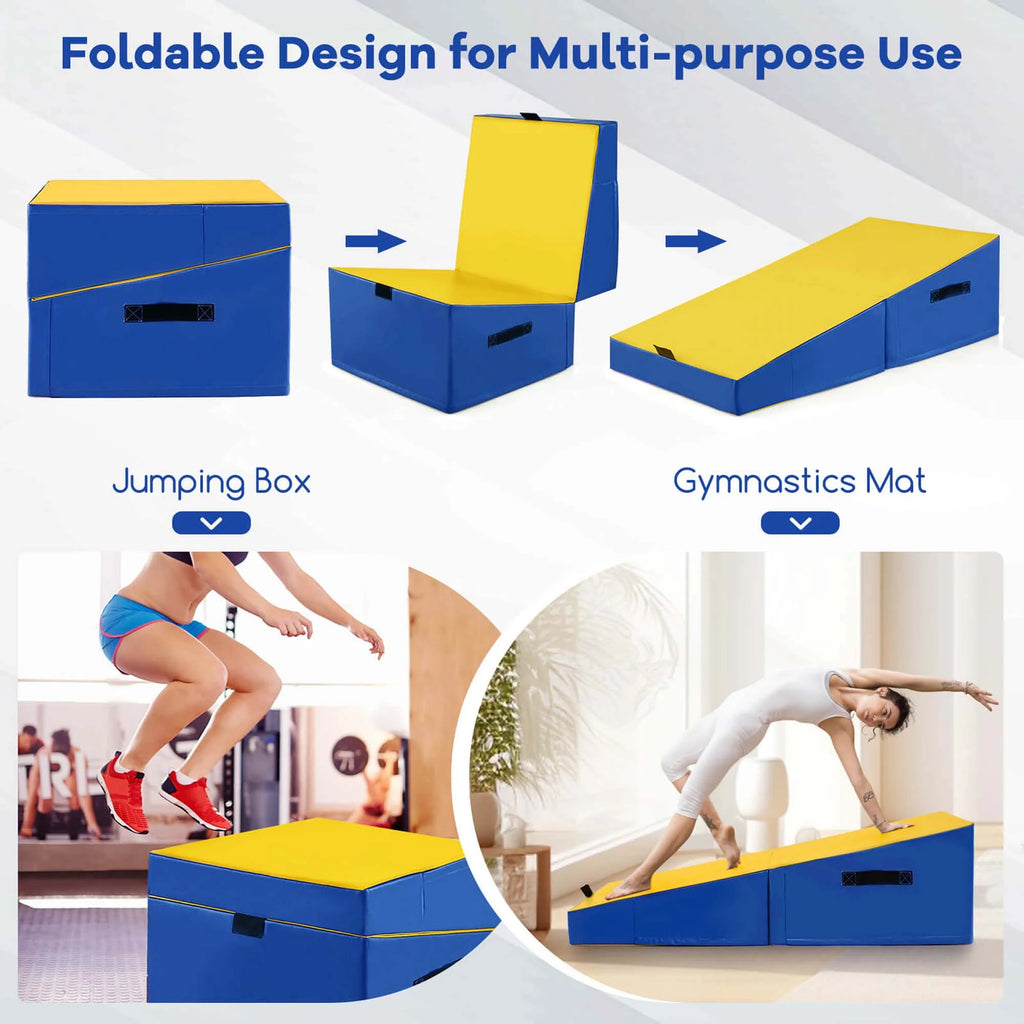 Costway Gymnastics Tumbling Mat Folding Incline Yoga Mat with Non-slip PVC Leather Pink