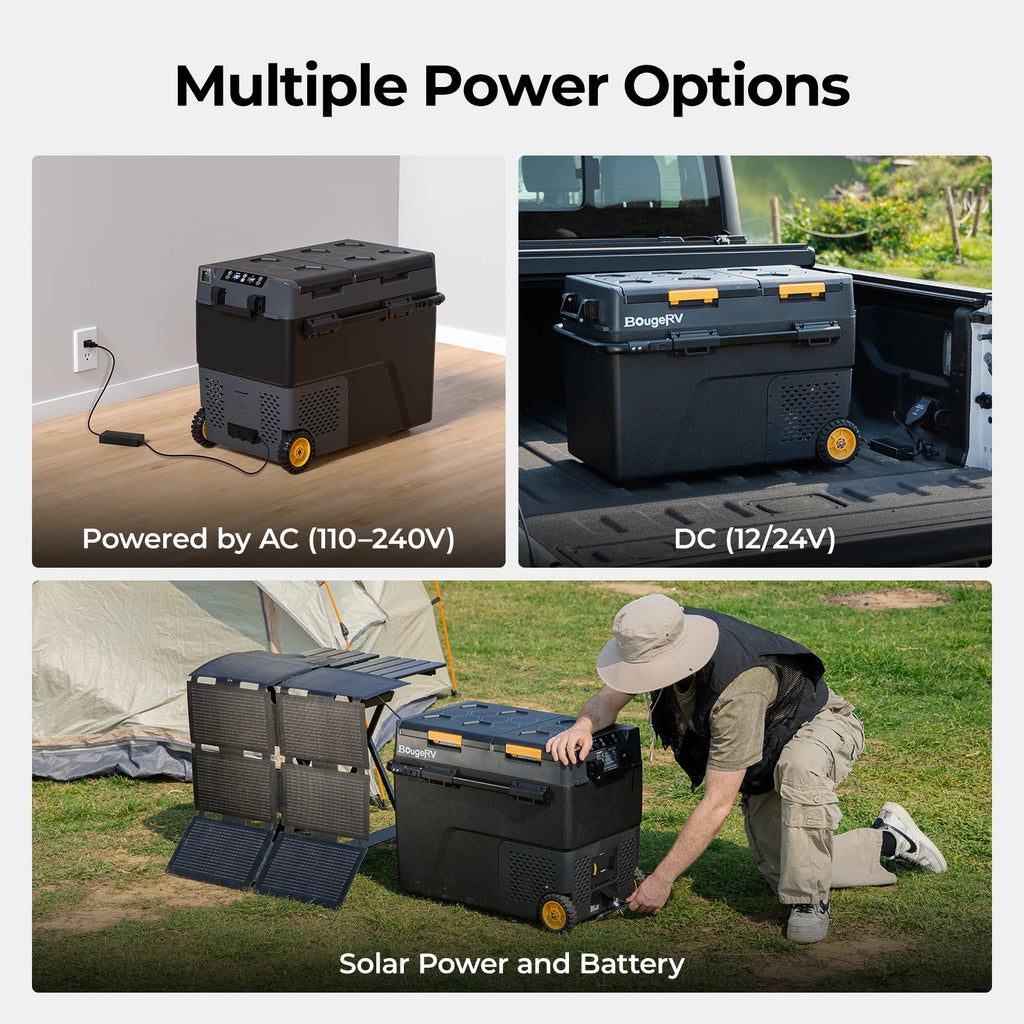 BougeRV Car Refrigerator 61QT Dual Zone, 12 Volt Portable Freezer Fridge with Wheels, APP Control Compressor Refrigerator 12V/24V DC for RV Truck Vehicle Boat Outdoor Travel Camping Trip Use