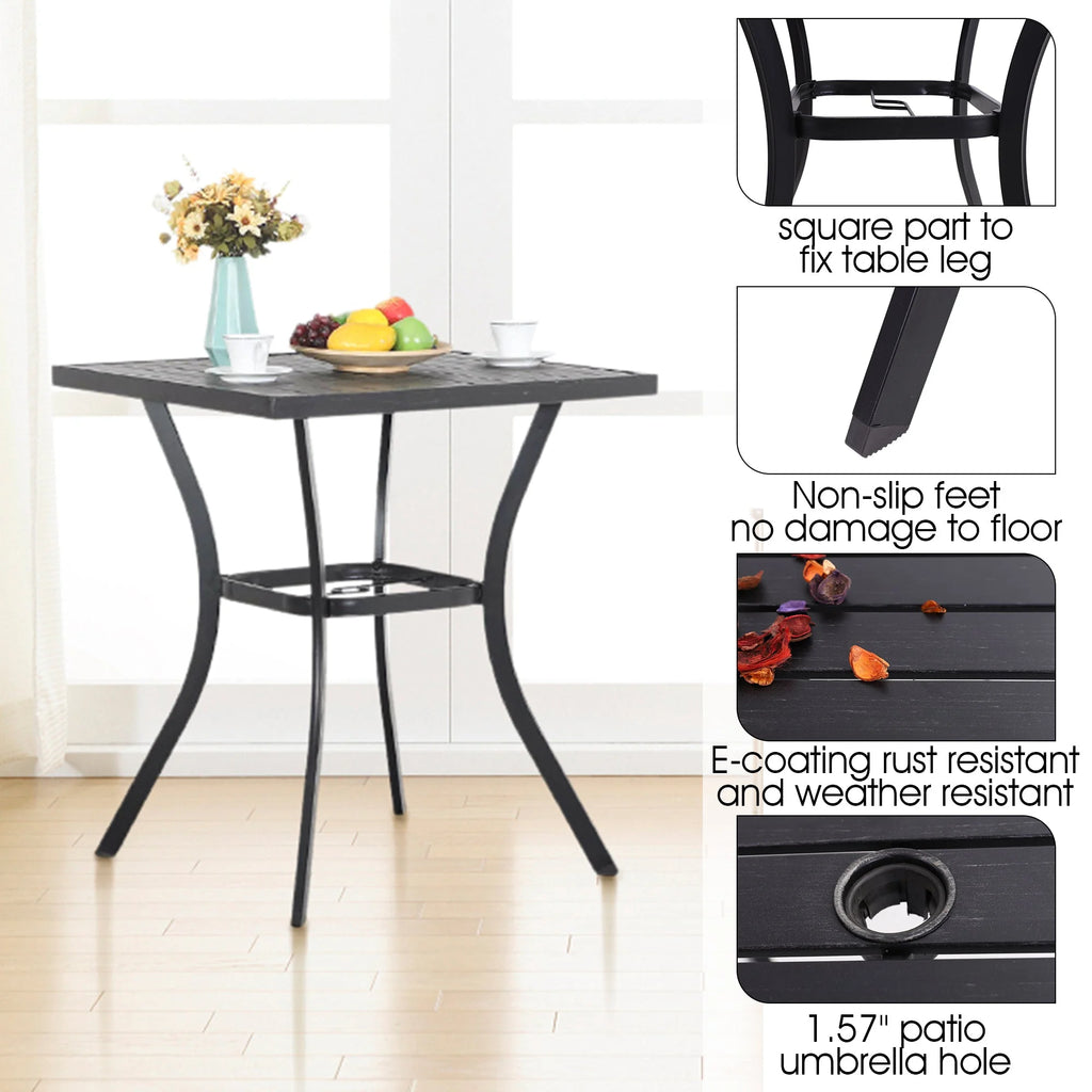 Sophia & William 3 Pieces Patio Outdoor Bar Stools Bistro Set Rattan Wicker Chairs & Square Metal Table Furniture Set