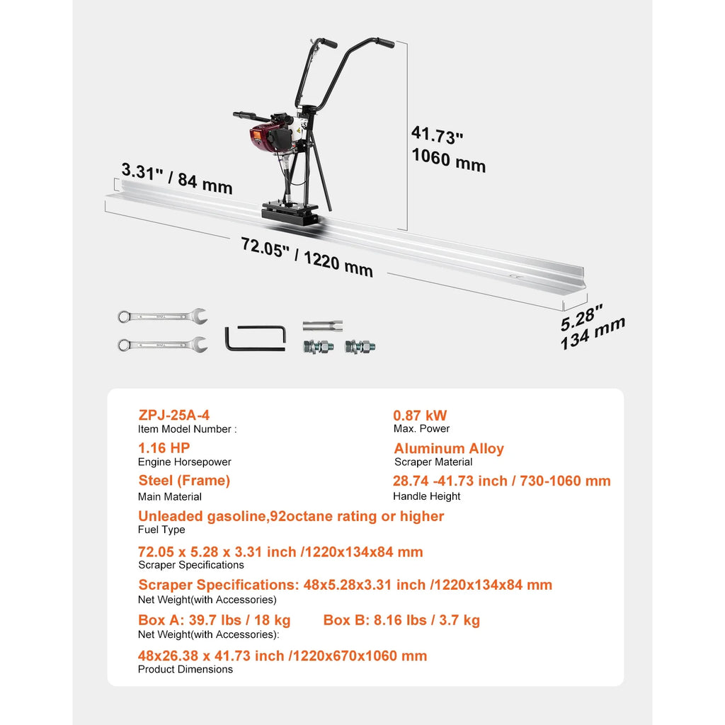 KFFKFF Concrete Power Screed with 4 ft Aluminum Board, Cement Finishing Vibrating Motor, Adjustable Handles, and 6500RPM Efficiency
