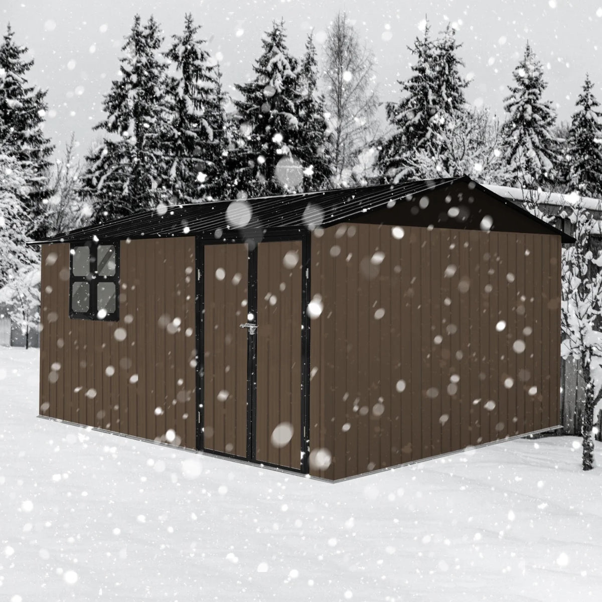 10x12 FT Outdoor Storage Shed, Metal Garden Tool Shed with Vents, Window and Bulit-in Hooks, Waterproof  Organization for Home/Backyard/Garden Tools/Lawn Storage, Yellow+White