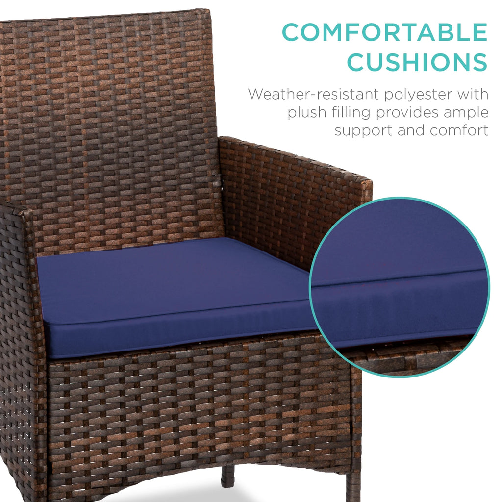 Best Choice Products 3-Piece Outdoor Wicker Conversation Patio Bistro Set, w/ 2 Chairs, Table - Gray/Navy