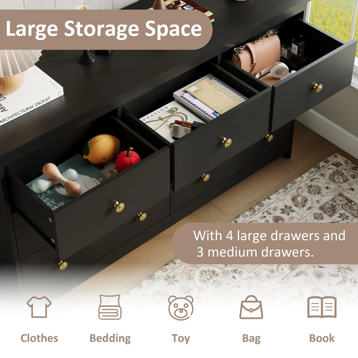 YouTrend 7 Drawer Dresser,White Dresser for Bedroom Drawer Organizer Storage Drawers,Wood Adult Storage Cabinet Living Room Hallway