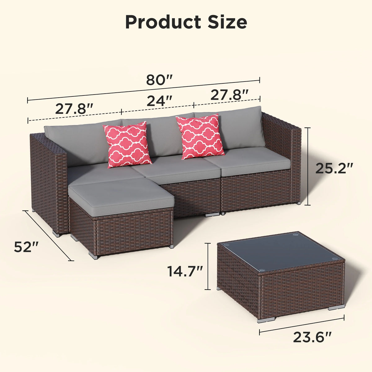 7 Piece Outdoor Patio Furniture Set, Asofer Rattan Wicker Outdoor Conversation Sectional Sofa Set, Gray