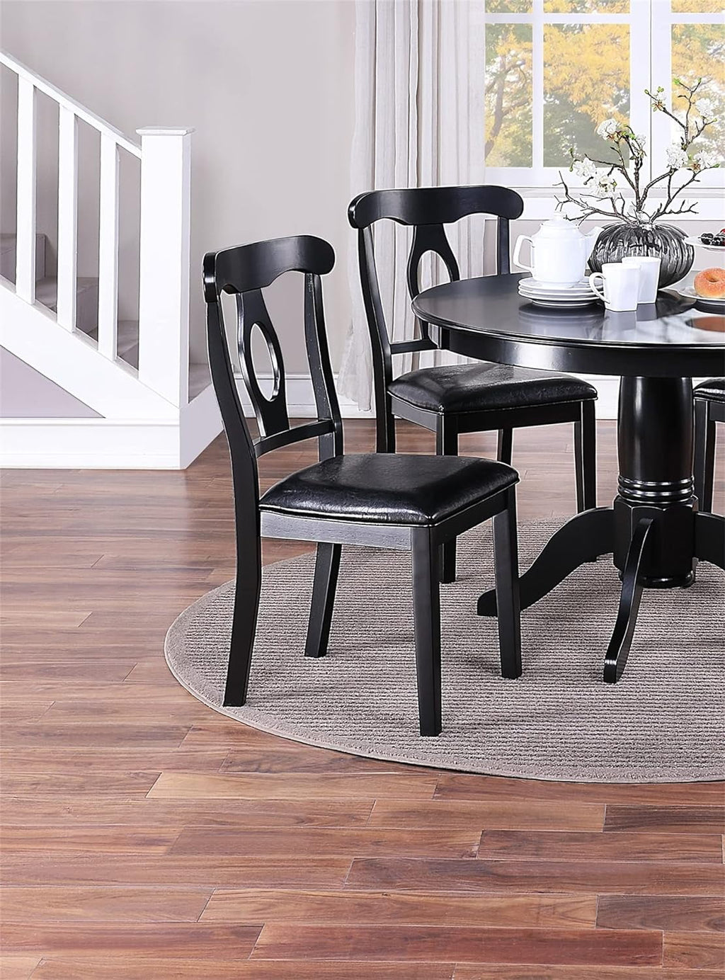 Sumdeal 5-Piece Farmhouse Dining Table Set, Wood Round Extendable Dining Table and 4 Upholstered Dining Chairs (Espresso-1Table 4 Chairs)