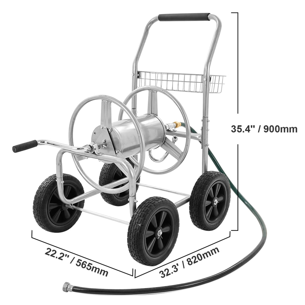 VEVOR Hose Reel Cart, Hold Up to 250 ft of 5/8 Hose, Garden Water Hose Carts Mobile Tools with 4 Wheels, Heavy Duty Powder-coated Steel Outdoor Planting with Storage Basket, for Garden, Yard, Lawn