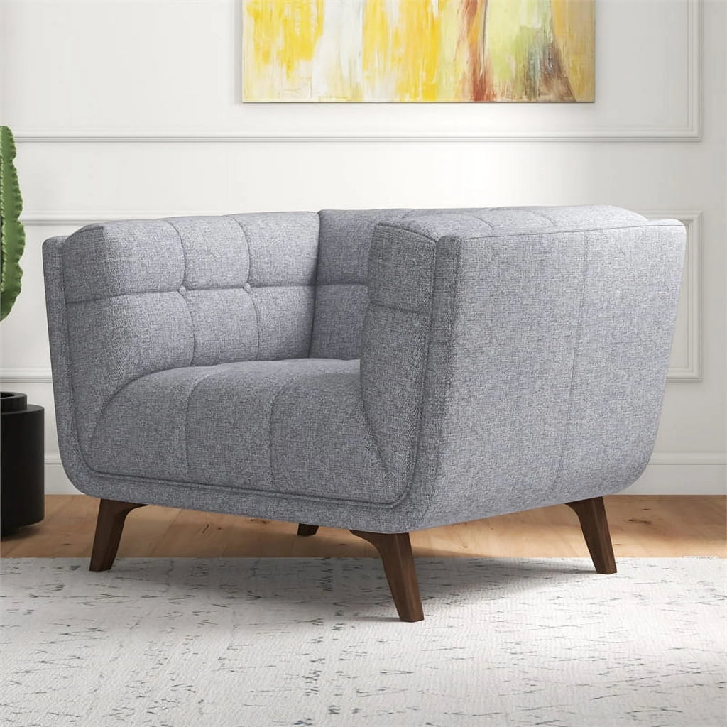 Allen Mid-Century Modern Velvet Upholstered Armchair in Blue