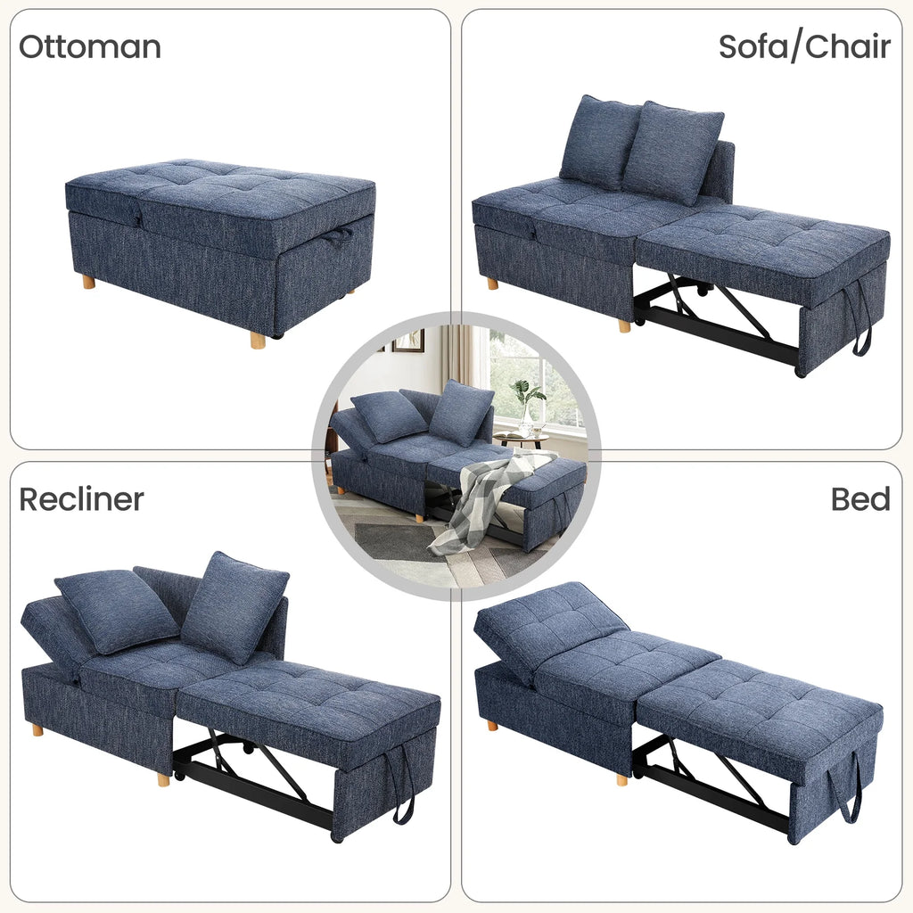 SEJOV 4-in-1 Convertible Sleeper Chair Bed, Linen Sofa Bed for Small Space, Futon Sofa with 2 Throw Pillows for Living Room, Single Recliner with 5 Adjustable Backrest for Bedroom Apartment, Brown