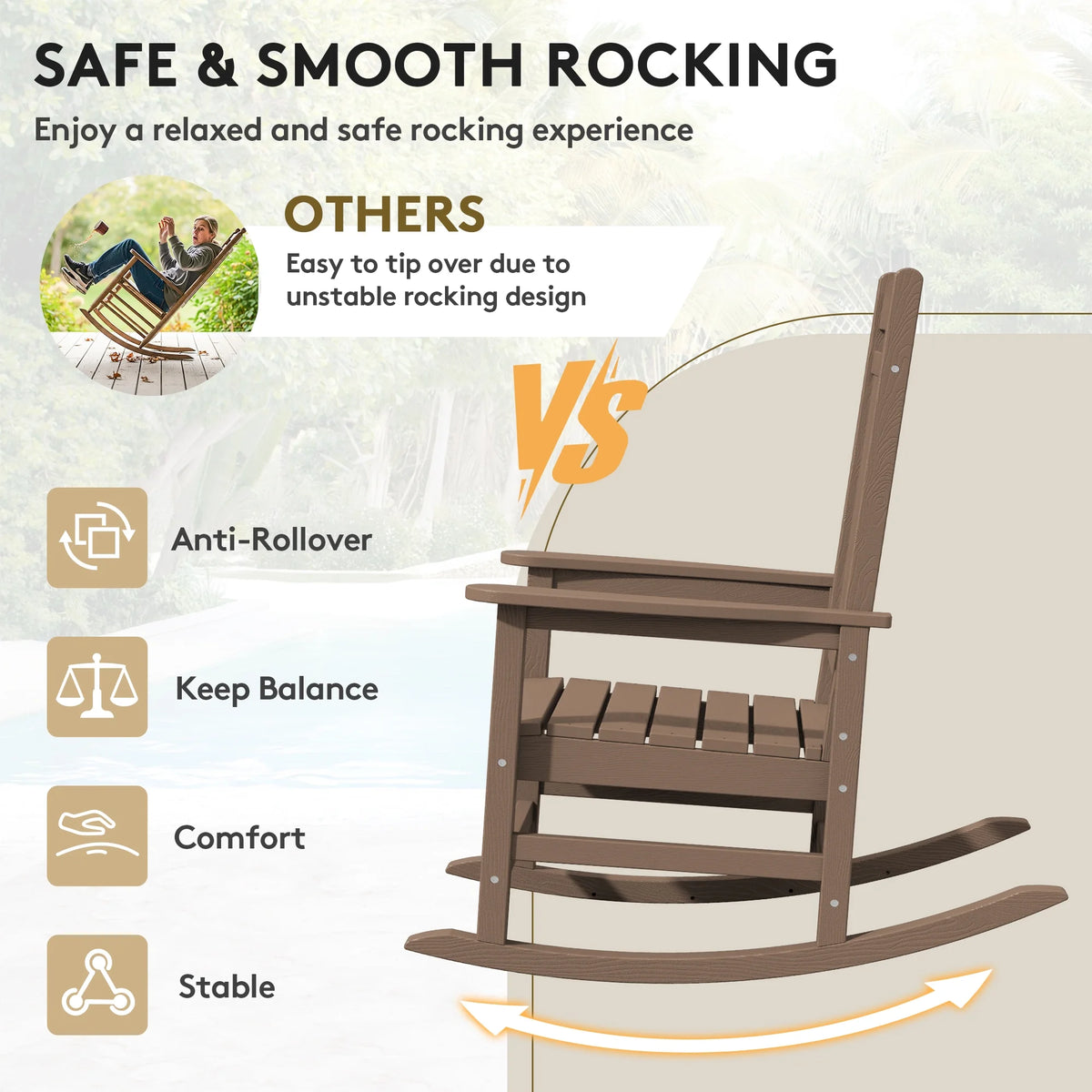 KINGYES Outdoor Rocking Chair Set of 2, HDPE Patio Rocking Chair, Heavy Duty Front Porch Rocker, Navy