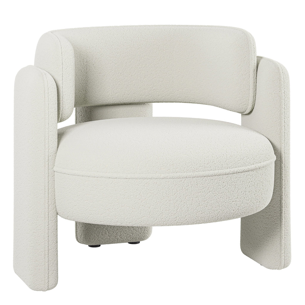 BELLEZE Sherpa Boucle Chair, Modern Barrel Accent Chair Comfy Round Upholstered Armchair Accent Side Chair for Living Room, Bedrooms, Corner - Quinton White